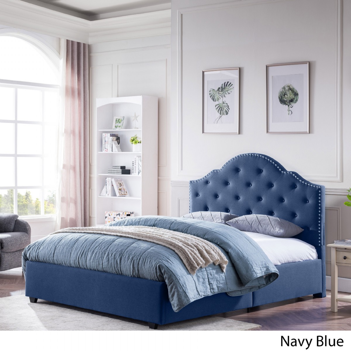 Mavi Bej Desenli Yatak Başucu Çift Kişilik Karyola Takımı Yatak Odası