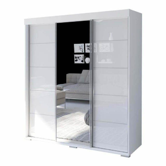 Beyaz Lake Aynalı Modern 3 Kapılı Gardırop Sürgülü Raylı